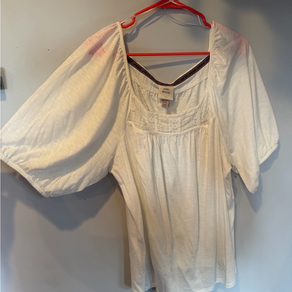 Knox Rose White Puff Sleeve Lace Yoke Top